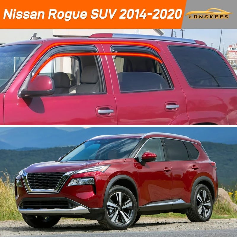 LONGKEES in-Channel Window Visors Rain Guards FIT Nissan Rogue 2014-2020 SUV (2014-2020) – 4-Piece in-Channel Dark-Smoke Polycarbonate Vent Deflectors - Image 2